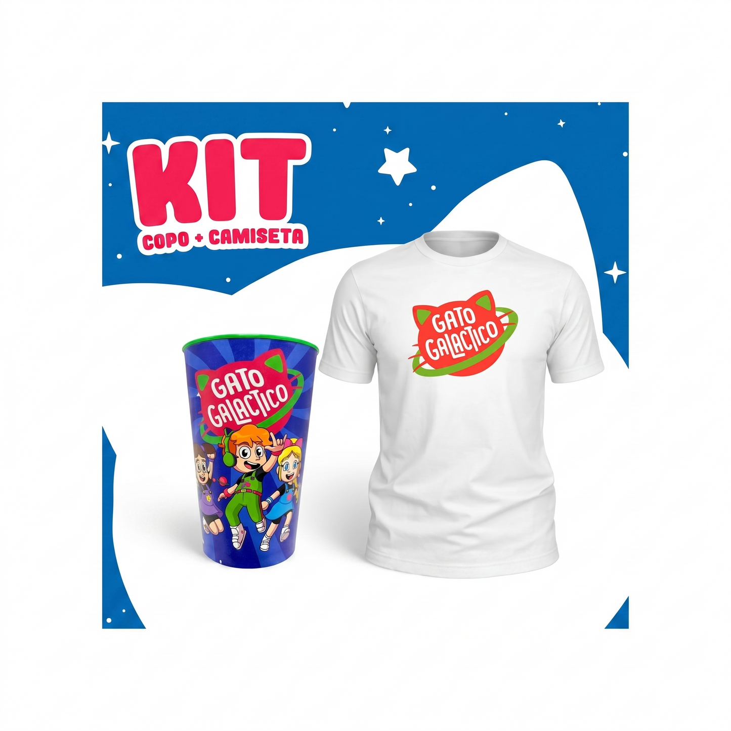 Kit Camiseta E Copo Gato Galactico